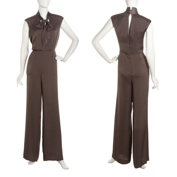 NEW BCBGMaxAzria Acedia Satin Tie Neck Jumpsuit - Picture 3 of 8